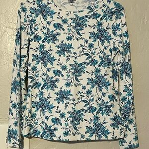 Lands' End Blue Fitted Long Sleeve Blouse